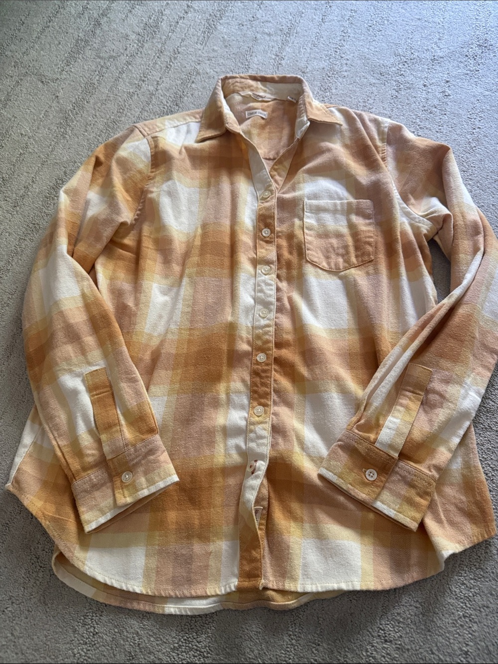 Women’s Button-Down Plaid Shirt in Light Orange and Cream